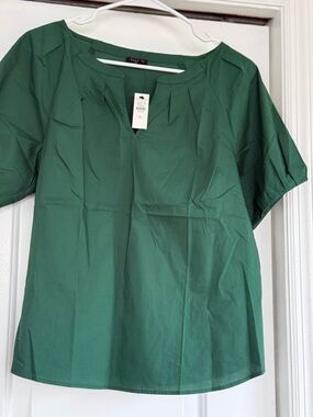 Talbots Emerald Green Short-Sleeve Notch-Neck Blouse L Petite